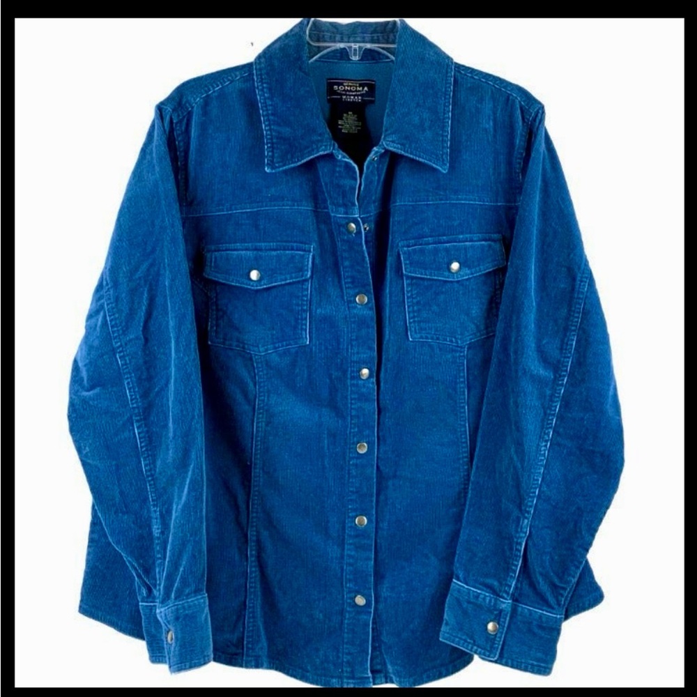 Sonoma Classic Blue Denim Corduroy Button Down Shirt